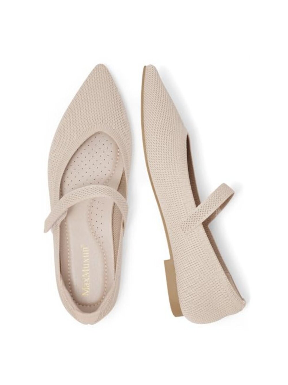 Women's Pointed Toe Knit Mary Jane Ballet Flats Arch Support Comfort Dressy